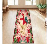 Rooster Runner Rug, Christmas Fanciful Flowers Leaves Christmas Red Non-Slip Edge Binding Home Rectangle Carpet for Kitchen Laundry Room Doorway Entryway Decor 2x5 Ft