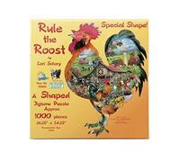 Rooster Shaped Barnyard Collage Puzzle - Unique 1000 Pieces Farm Jigsaw Multi-Colored