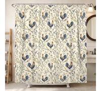 Rooster Shower Curtain, Farmhouse Rustic Lavender Chrysanthemum Fall Blue Waterproof Fabric Design Print Bath Curtains for Bathroom Bathtub Apartment Decor 72x84 Inch