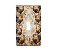Rooster Single Light Switch Cover Plate, Rustic Vintage Floral Swirl Fall Brown Plastic Standard Size Switch Plate Decorative for New Apartment Home Bedroom Office Decor (Single)