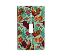 Rooster Single Light Switch Cover Plate, Vintage Floral Flower Butterfly Fall Green Plastic Standard Size Toggle Light Switch Cover for Living Room Bedroom Home Office Decor (Single)