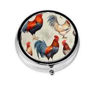 Rooster Small Pill Box 3 Compartment Portable Pill Box for Purse Pocket Chicken Flower Mini Medicine Organiser for Daily Vitamin Fish Oil Storage