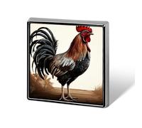 Rooster Square Lapel Pin 0.7x0.7in Aluminum Badge Stylish Personalized Accessory Daily Wear