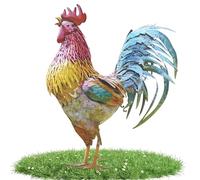 Rooster Statue - Galvanized Rooster Figurine, Steel Chicken Statue | Rustproof Decorative Rooster Garden Stake Metal Printed Standing Chicken Rooster Sculpture for Home and Outdoor Garden