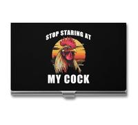 Rooster Stop Staring at My Cock Business Card Wallet Credit Card Holder Metal Square Small Pocket Purse