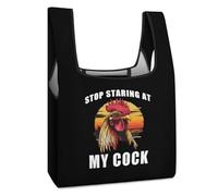 Rooster Stop Staring At My Cock Foldable Grocery Bag Reusable Shopping Tote Washable Collapsible
