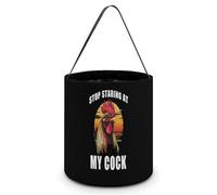 Rooster Stop Staring At My Cock Halloween Tricking Or Treating Bucket Bags Reusable Candy Basket Tote Pumpkin Party Favor Bag