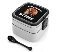 Rooster Stop Staring at My Cock Lunch Box Stackable Bento Box Double Layer Leak-Proof Lunch Container with Cutlery Set