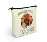 Rooster Stop Staring At My Cock Travel Makeup Bag Linen Cosmetic Organizer Toiletry Purse Make Up Bags
