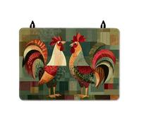 Rooster Stove Top Cover for Electric Stove, Art Rustic Patchwork Feathers Fall Red Washable Cooktop Cover for Induction or Electric Home Kitchen Decor 28x20 Inch