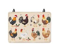 Rooster Stove Top Cover for Electric Stove, Christmas Fanciful Santa Hat Holly Christmas Red Waterproof Flat Top Electric Protector Mat Home Kitchen Decor 28x20 Inch
