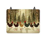 Rooster Stove Top Cover for Electric Stove, Christmas Rustic Christmas Lights Pine Trees Red Rubber Non-Slip Oven Top Cover for Electric Kitchen Countertop Decor 28x20 Inch