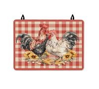 Rooster Stove Top Cover for Electric Stove, Farmhouse Rustic Hen Sunflower Fall Red Rubber Non-Slip Oven Top Cover for Electric Cabin Kitchen Decor 28x20 Inch