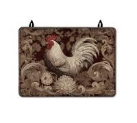 Rooster Stove Top Cover for Electric Stove, Vintage Ornate Floral Swirl Fall Brown Rubber Non-Slip Flat Top Electric Protector Mat Cottage Kitchen Decor 28x20 Inch