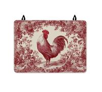 Rooster Stove Top Cover for Electric Stove, Vintage Rustic Floral Frame Fall Red Pu Surface Glass Top Cover for Kitchen Rv Kitchen Decor 28x20 Inch