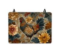 Rooster Stove Top Cover for Electric Stove, Vintage Rustic Flower Leaf Fall Gold Washable Cooktop Cover for Induction or Electric Kitchen Countertop Decor 28x20 Inch