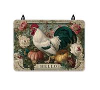 Rooster Stove Top Cover for Electric Stove, Vintage Rustic Pumpkin Flower Fall Green Pu Surface Glass Top Cover for Kitchen Cottage Kitchen Decor 28x20 Inch