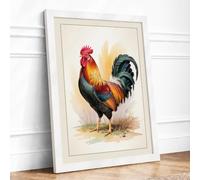 Rooster Study Botanical Framed Wall Art Print A4 (29.7×21cm) White, Wall Decor for Living Room, Bedroom, Office & Home, Ready to Hang, Art Gift