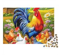 Rooster Sturdy 1000 Piece Jigsaw Puzzle for Adults Rooster with Hens And Chicks in Farmyard Premium Thick Vibrant Challenging Stress Relief Game 70x50cm/1000pcs