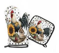 Rooster Sunflower Oven Mitts & Pot Holders BBQ Gloves, Heat Resistant Kitchen Oven Gloves Hot Pads for Cooking Baking Grilling