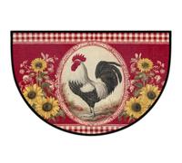 Rooster Sunflower Red Half Round Door Mat, Non-Slip Welcome Indoor Entrance Way Rug Semi Circle Front Doormats Washable Bathroom Kitchen Floor Mat, Outdoor Rugs for Garage, Patio, Hearth Rug,A-01