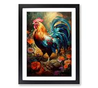Rooster Tachisme Framed Wall Art Print A2 Black
