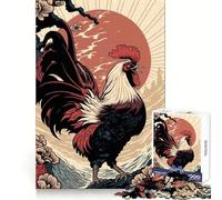 Rooster Ukiyo E Japanese 1000 Pieces Jigsaw Puzzles for Teenagers Logic Train Toy Quiet Fun Smooth Cut Lovely Gift (38x26cm)