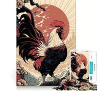 Rooster Ukiyo E Japanese 1000 Pieces Jigsaw Puzzles for Teenagers Logic Train Toy Quiet Fun Smooth Cut Lovely Gift (38x26cm)