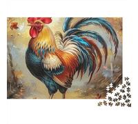 Rooster Valentines 1000 Piece Puzzle Gift for Adults Rooster in Autumn Landscape with Falling Leaves Premium Thick Sturdy Vibrant Challenging Stress Relief 38x26cm/1000pcs