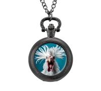 Rooster Vintage Pocket Watch Alloy Pendant Watches Necklace Gift for Men Women Black-Style