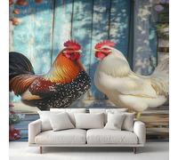 Rooster Wallpaper, Farm Animal Country Rustic Chicken Wall Mural, Wallpaper for Bedroom Living Room, Home Decor, Photo Wall Paper, 450 x 315 cm CQ&B9S