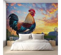 Rooster Wallpaper for Living Room, Chicken Farmhouse Field Wall Mural for Bedroom, Non-Woven Photo Wallpaper Home Decor 250X175cm, Wall Decoration D24