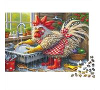 Rooster Washing Dishes Puzzle 1000 Pieces Recycled Paper for Adults Puzzle for Adults Hard Difficult Challenging Game Fun Home Activity Great Gift Idea for Gift Giving 70x50cm/1000pcs