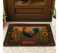 Rooster Welcome Doormat, Vibrant Colorful Chicken Entrance Mat for Outdoor & Indoor Farmhouse Decor, Rubber Waterproof Non-Slip Dust Absorbent Floor Mats, Easy to Clean 29x17 Inch