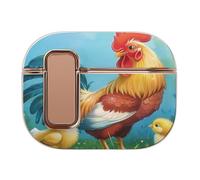 Rooster with Chickens Painting Headphone Case Compatible with Airpod Pro 2 Protective Cover Cute Hard Case