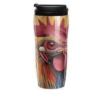 Rooster with Colorful Tie-Dye Coffee Mug Travel Tumbler Water Bottle Plastic Cups with Lids Straw