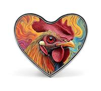 Rooster with Colorful Tie-Dye Enamel Button Lapel Pin Heart Brooch Cute Funny Badge for Backpacks Hats 1"