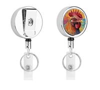 Rooster with Colorful Tie-Dye ID Badge Holder Retractable Reel Cord | Name Card Keychain with Metal Clip Easy Access for Office Daily Wear