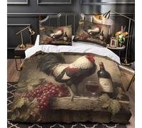 Rooster with Wine Quilt Cover 3D Print Luxurious 3PCs Bedding Set Zipper Closure Vintage still Life Duvet Cover Extra Soft Durable for Kids Adults Women Girls Teens Youth Teenagers Single（135x200cm）
