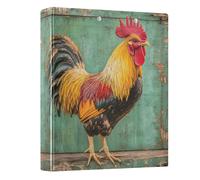 Rooster Wooden Panel Teal Blue 3 - Ring Binders with 1.57" Round Rings Fit 200 Sheets of 8.5x11 Inches Paper for Office Meeting Classroom School Home, 12.4x10.63x2.36 Inches