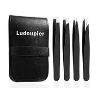 RoosterCo Eyebrow Tweezer Set with Travel Case,4-Piece Daily Beauty Tools for Hair Removal, Best Precision (Black)
