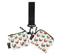 Roosters Chickens Farm Women's Change Wallet Card Cases Slim Detachable Money Organizers with Zipper Coin Pocket for Work Travel 2 Pcs, Roosters Chickens Farm, One Size