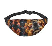 roosters dressed in many colors Large Fashion Crossbody Waist Bag, Travel Casual Boys Waist Bag, Suitable for Sports, Running, Cycling, Traveling, Fishing