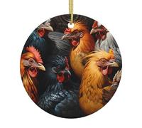 roosters dressed in many colors Patterned ceramic Christmas ornaments - round. Suitable for Christmas trees, holiday parties, and home décor
