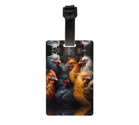 Roosters Dressed in Many Colors Print PVC Luggage Tags for Suitcase, Detachable Wrist Strap, Quickly Identifier Travel Bag Tags