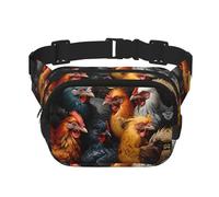 roosters dressed in many colors Printed multifunctional waist bag, unisex trendy messenger bag, travel sports storage bag