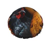 roosters dressed in many colors Printed shower cap, reusable, specially designed for women's long hair, double-layer structure, suitable for bathing.