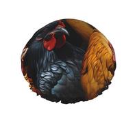 roosters dressed in many colors Shower Caps, Reusable Shower Cap for Women, Double Laye Waterproof Hair Cap, for All Hair Lengths