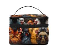 roosters dressed in many colors Women's Large Capacity Makeup Bag, Portable Travel Makeup Bag, (9x6.5x6.2 inches) Girls Large Makeup Bag Storage Bag
