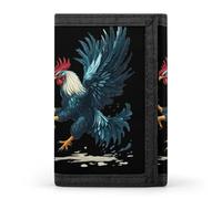 Roosters Fighting Cock Men's Wallets Trifold Women Purse with Coin Pocket 8 Card Slots Keyring Photo Window